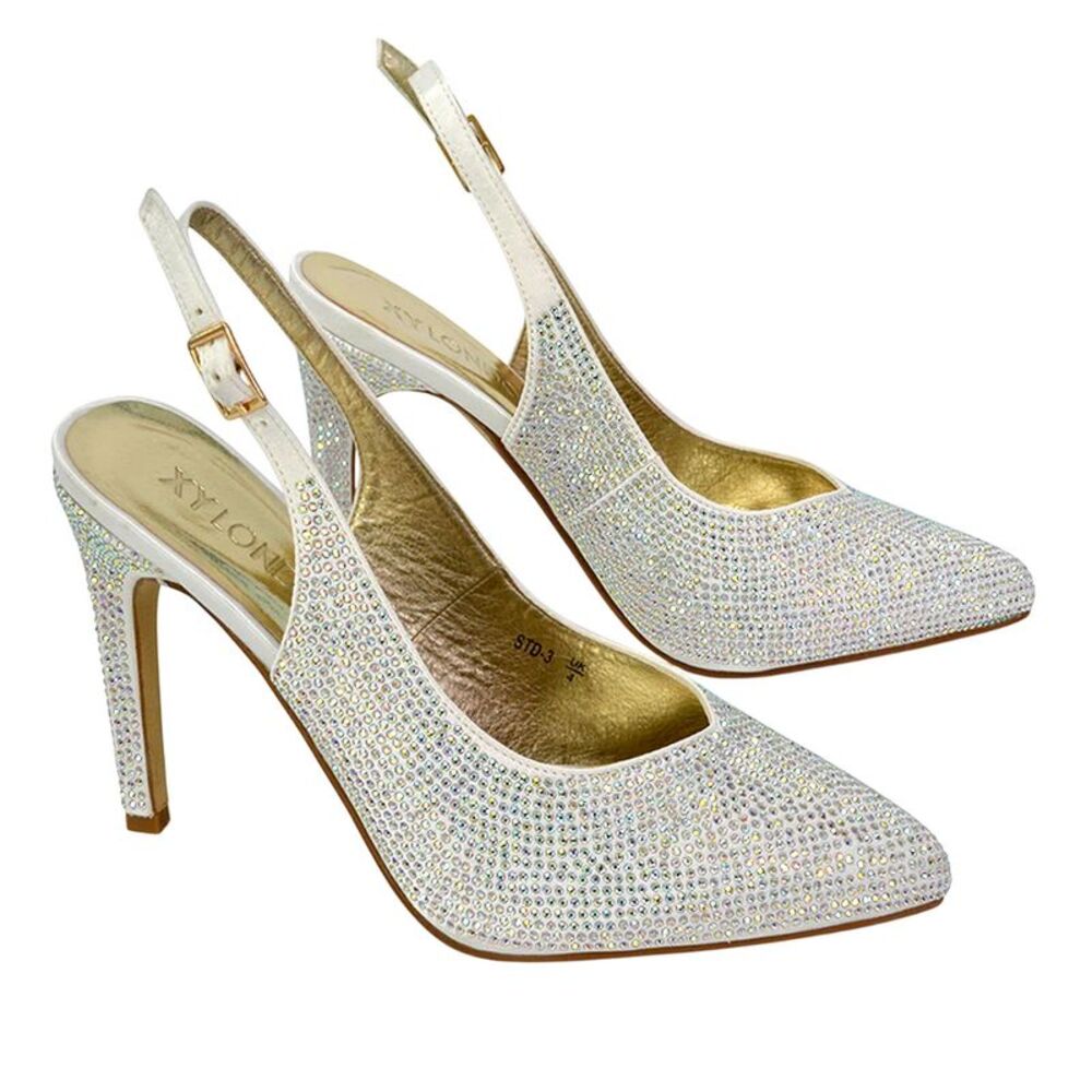 XY London Womens/Ladies Divine Diamante Pointed High Heels / Ivory